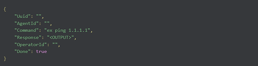 JSON с результатом выполнения команды