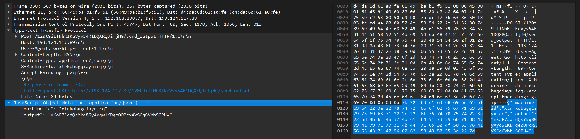 Encrypted command output