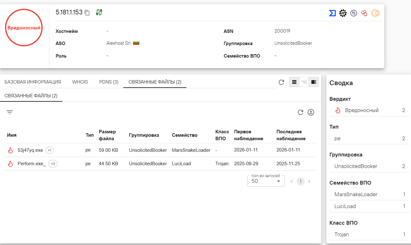 Рис. 12. Пересечение ВПО по IP на портале PT Fusion