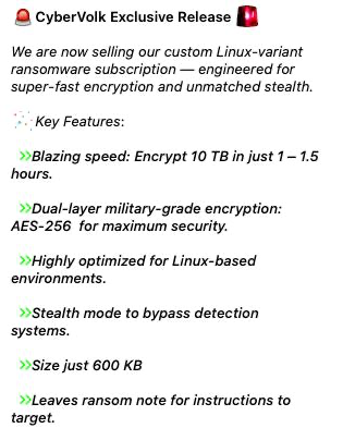 Рисунок 15. Объявление о продаже Linux-версии вредоносной программы CyberVolk
