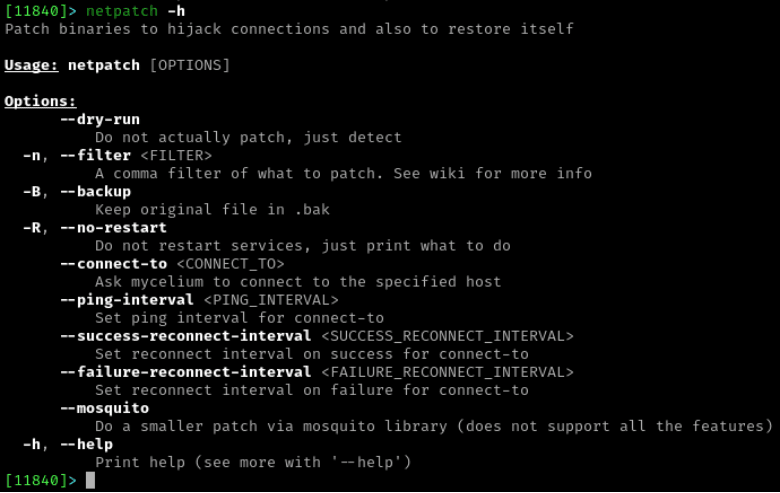 Рисунок 43. Параметры команды netpatch