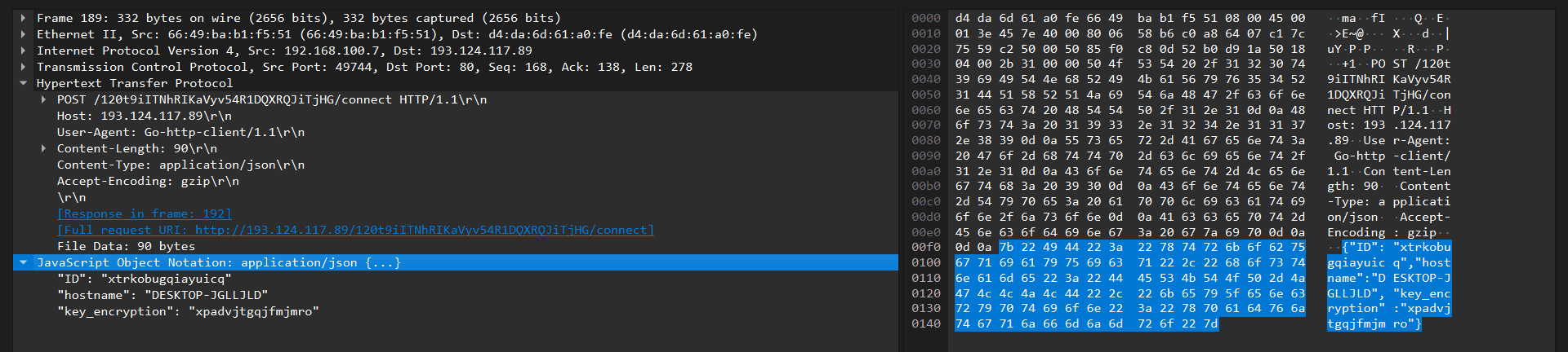 Sending JSON object via the /connect route