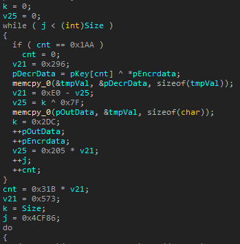Partial decryption of the loader