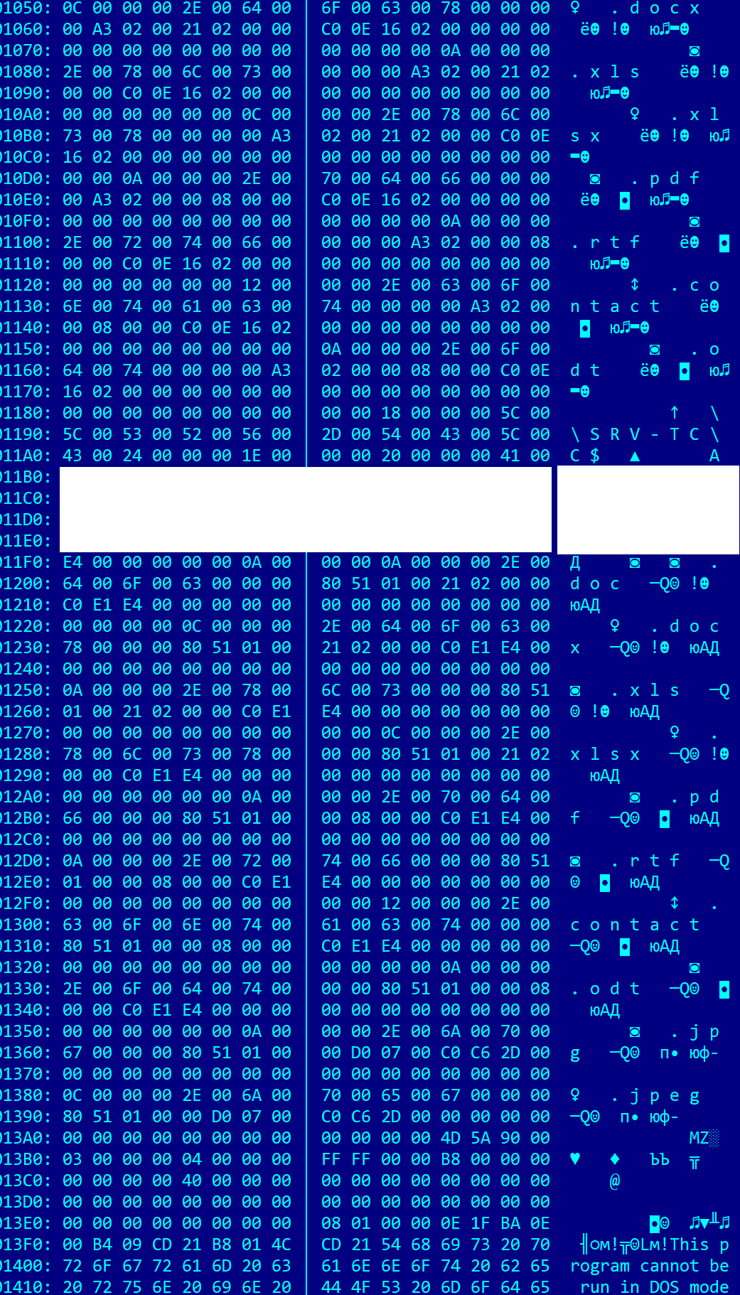 A fragment of decrypted and unpacked data