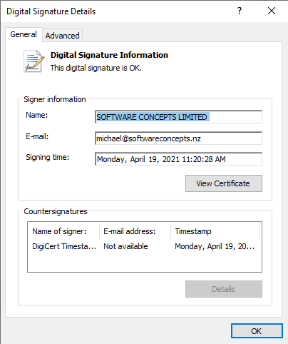 Valid digital signature of a dropper