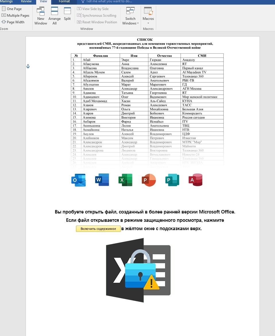 External appearance of the malicious document