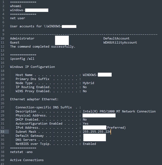 Contents of the file with the collected data