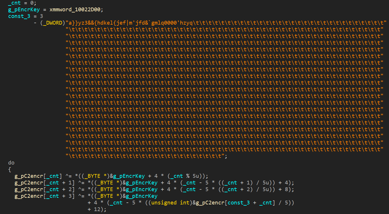 Decryption algorithm for the C2 server address