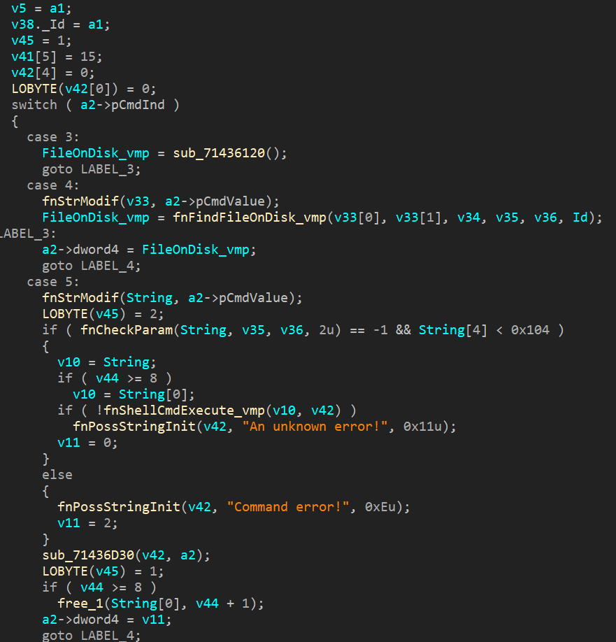 External appearance of the function for executing commands