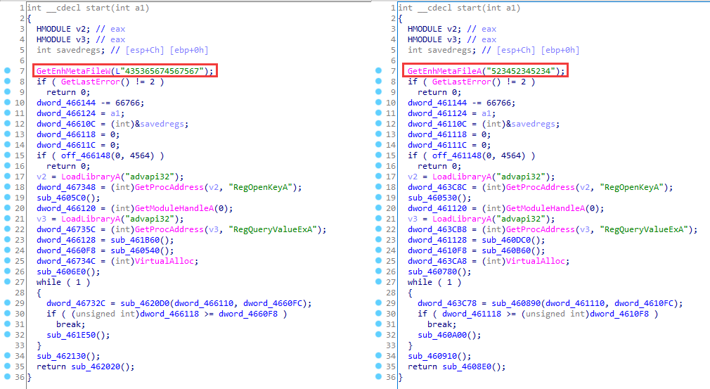 Comparison of code in two samples of the same structure