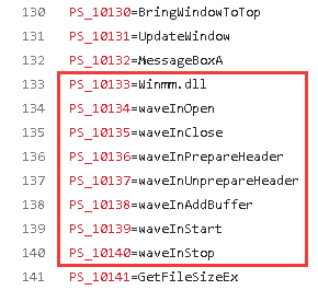 Figure 19. Fragment of a file of strings from the PcShare code
