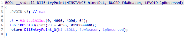 Figure 30. The entry point in the obfuscated PE file