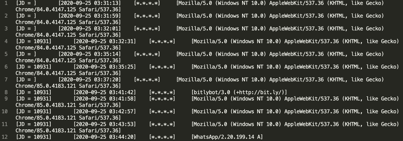 Example of lines from a victim log