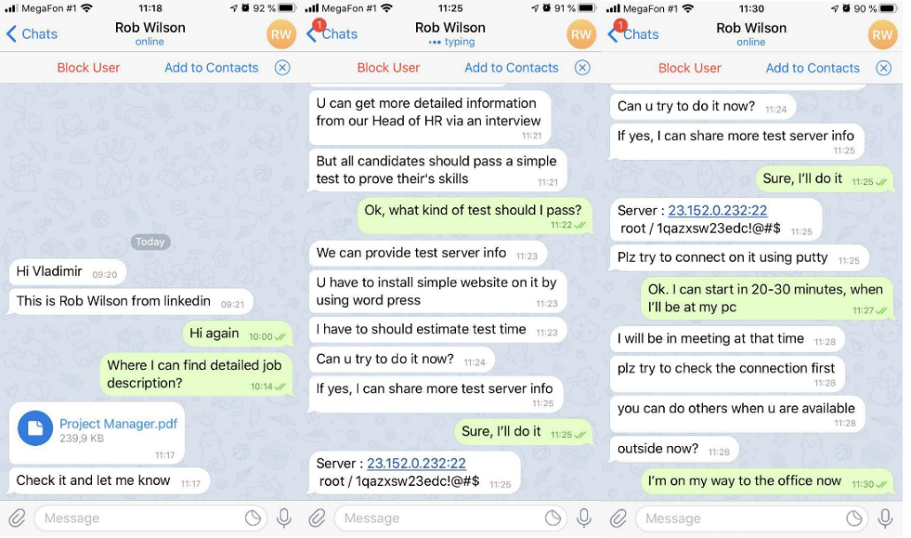 Example of correspondence with the attacker