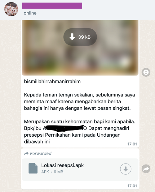Example of phishing via WhatsApp