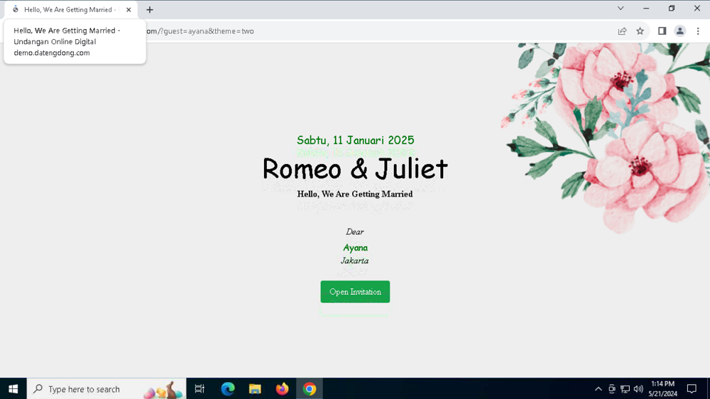 Example of a website that opens when the .apk is launched